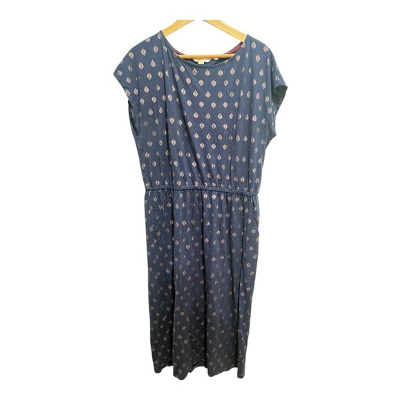 Boden Midi T-Shirt Dress Pockets Odile Jersey French Navy Palm Tile Foil sz 12p - Picture 3 of 13